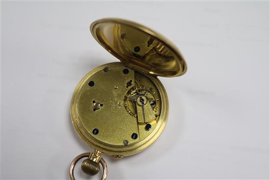 A Victorian 18ct gold keyless pocket watch, with subsidiary seconds.